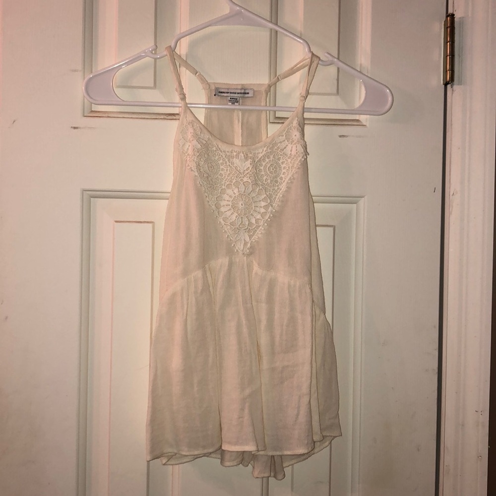 Cream high-neck with lace front